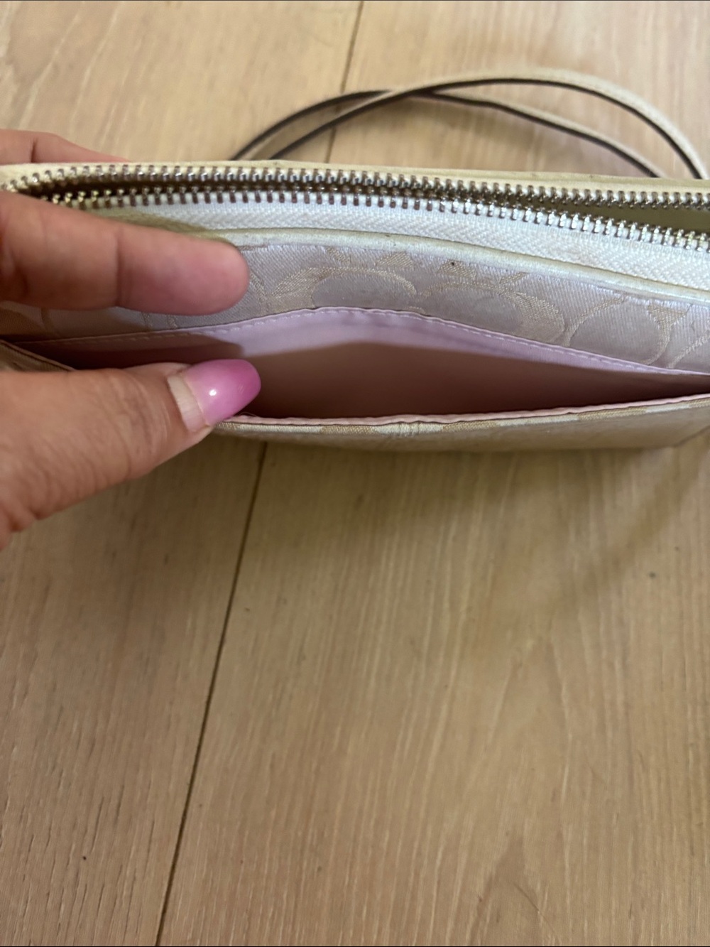 Coach Neutral Beige Signature Canvas Wristlet with Card Holder - Picture 6 of 6